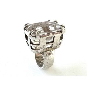 Rutile Quartz Crystal Faceted Hammered Heavy Sterling 925 Silver Ring